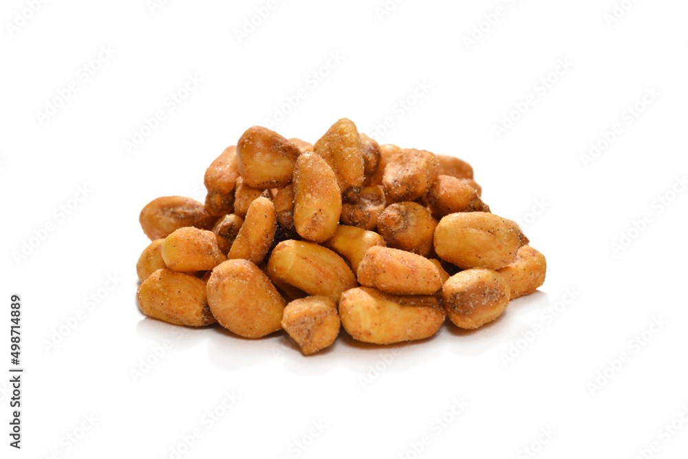 Heap of roasted wheat flakes isolated on white background Heap of roasted wheat flakes isolated on white background