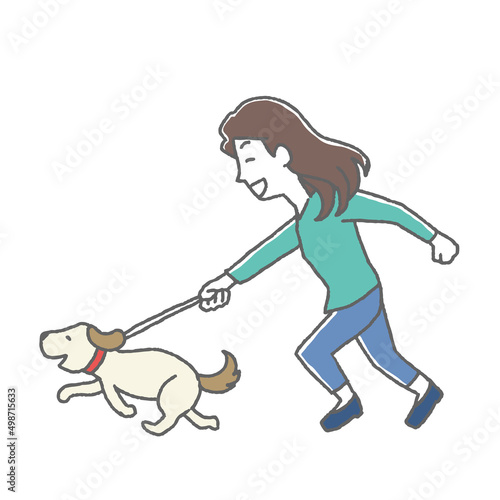犬を散歩させる女性