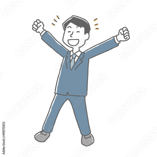 両手を伸ばして絶好調の会社員男性