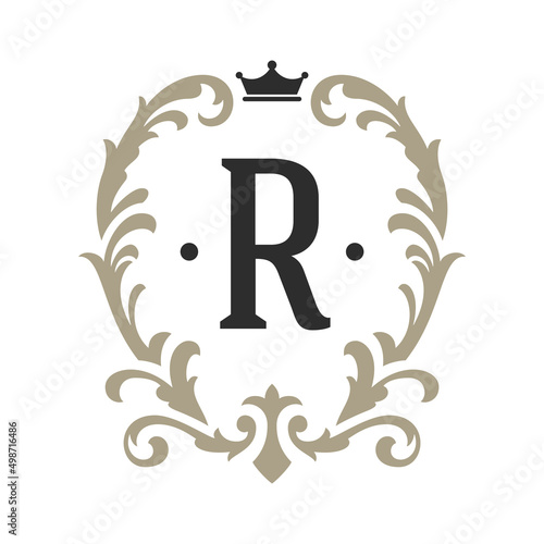 Luxury monogram logo template vector object for logotype or badge design. Trendy vintage royal ornament frame illustration, good for fashion boutique, alcohol or hotel brand