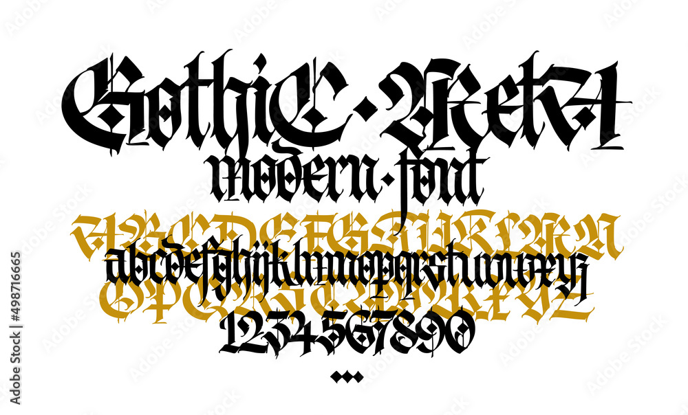 Gothic. Uppercase and lowercase letters with numbers. Stylish calligraphy. Elegant european font for design. Medieval modern style. Elegant pattern for fabric and packaging. Gothic. Uppercase and lowercase letters with numbers. Stylish calligraphy. Elegant european font for design. Medieval modern style. Elegant pattern for fabric and packaging.
