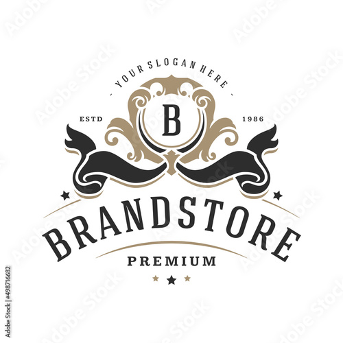 Luxury logo template vector object for logotype or badge design. Trendy vintage royal style illustration  good for fashion boutique  alcohol or hotel brand