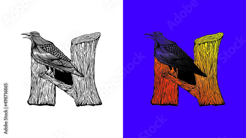 Old tree stumps and crows