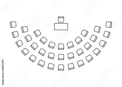 Print op canvas Plan for arranging chairs semicircle in interior, map seats amphitheater, layout graphic outline