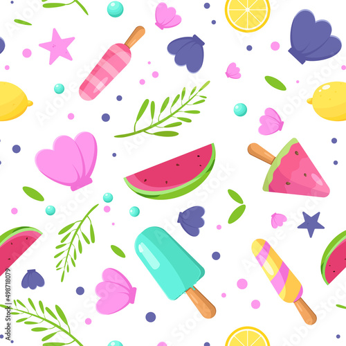 Seamless background with watermelon. Watermelon on a stick. Vector illustration. A simple pattern. Summer time