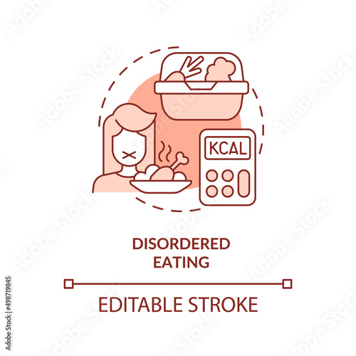 Disordered eating red concept icon. Over fixation and restrictions. Side effect abstract idea thin line illustration. Isolated outline drawing. Editable stroke. Arial, Myriad Pro-Bold fonts used