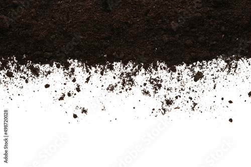 Pile of soil on white background, top view