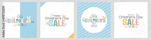 Children's Day sale set. Modern minimal design. Flat vector illustration.