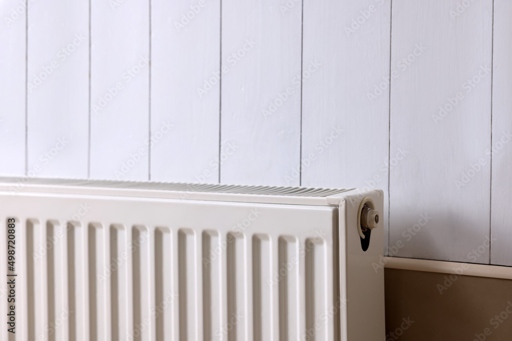 custom made wallpaper toronto digitalModern radiator on white wooden wall. Central heating system