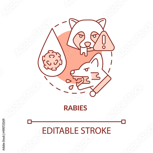 Rabies terracotta concept icon. Common health concern for dog abstract idea thin line illustration. Brain inflammation. Isolated outline drawing. Editable stroke. Arial, Myriad Pro-Bold fonts used