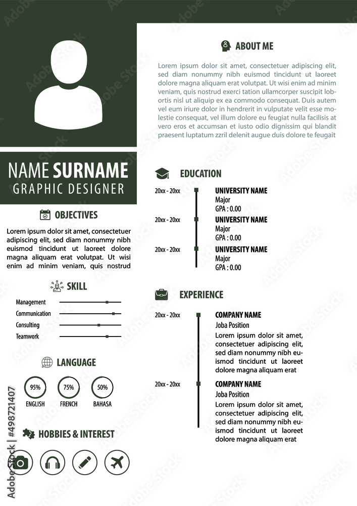 CV Design - Resume Template. Modern Clean Design. Editable Vector. A4 Paper  Size. Suitable for Job Application Stock Vector