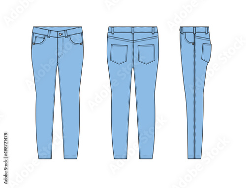 Skinny jeans pants vector template illustration | blue