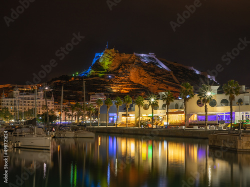 Cuadro en lienzo Castillo Santa Barbara ,Alicante, desde el puerto marítimo