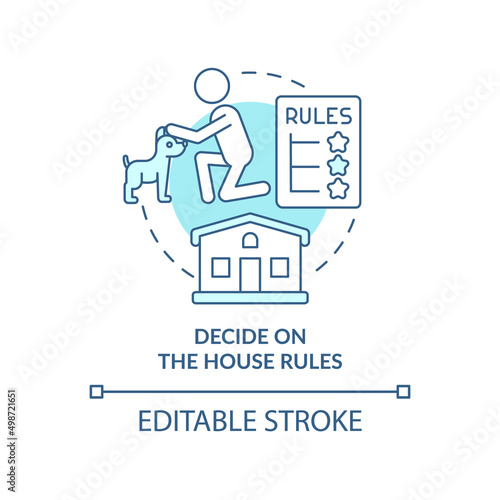 Decide on house rules turquoise concept icon. Training dog tip abstract idea thin line illustration. Establish dominance. Isolated outline drawing. Editable stroke. Arial, Myriad Pro-Bold fonts used
