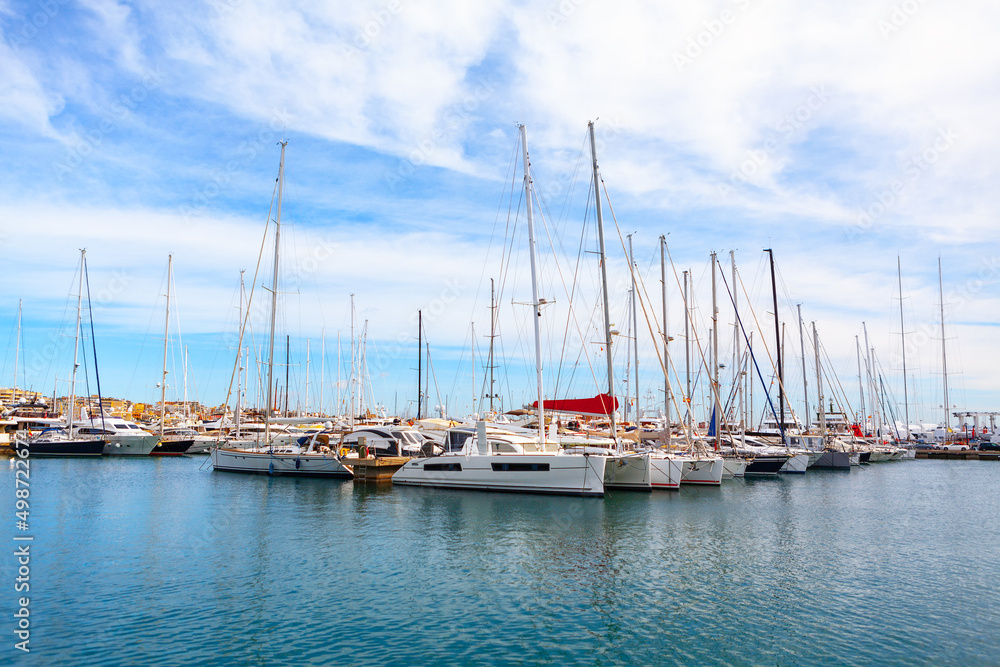 Luxury Yacht harbour in Mallorca . Moored yachts in port of Palma de Majorca 