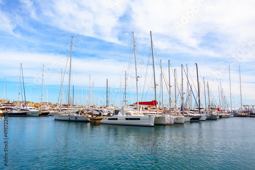 Luxury Yacht harbour in Mallorca . Moored yachts in port of Palma de Majorca 