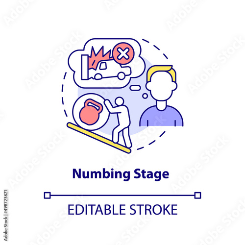 Numbing stage concept icon. Patient emotional state. PTSD treatment abstract idea thin line illustration. Isolated outline drawing. Editable stroke. Arial, Myriad Pro-Bold fonts used