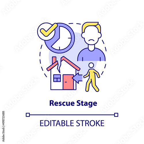 Rescue stage concept icon. Returning to trauma site. PTSD treatment abstract idea thin line illustration. Isolated outline drawing. Editable stroke. Arial, Myriad Pro-Bold fonts used