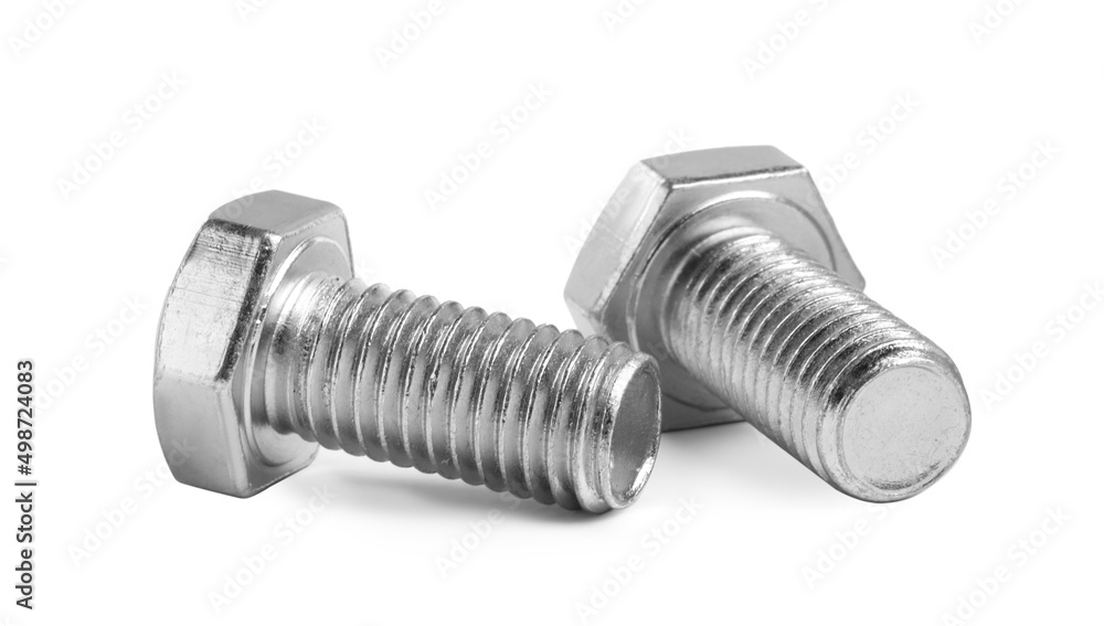 Two metal hex bolts on white background Two metal hex bolts on white background
