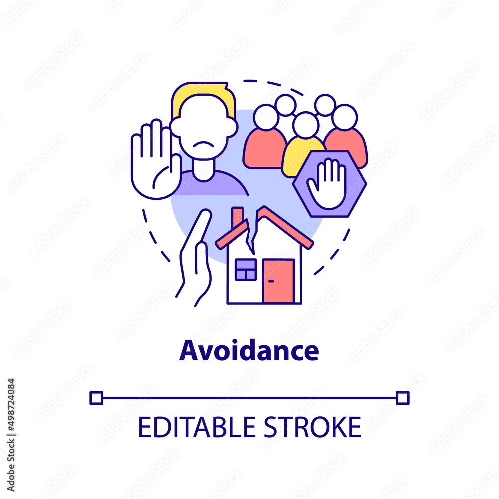Avoidance concept icon. Keep away from trauma related causes. Criteria for PTSD abstract idea thin line illustration. Isolated outline drawing. Editable stroke. Arial, Myriad Pro-Bold fonts used Avoidance concept icon. Keep away from trauma related causes. Criteria for PTSD abstract idea thin line illustration. Isolated outline drawing. Editable stroke. Arial, Myriad Pro-Bold fonts used