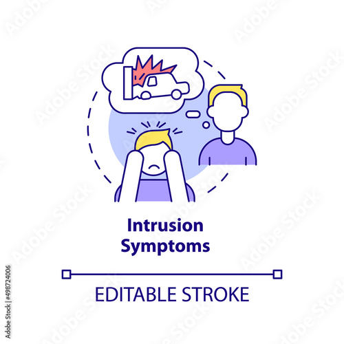 Intrusion symptoms concept icon. Hard thoughts of experience. Criteria for PTSD abstract idea thin line illustration. Isolated outline drawing. Editable stroke. Arial, Myriad Pro-Bold fonts used