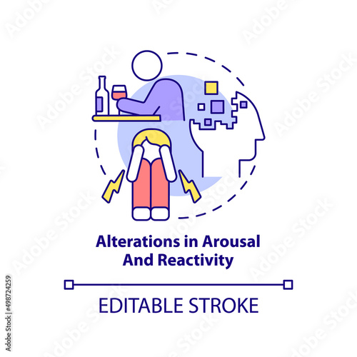 Alterations in arousal and reactivity concept icon. Criteria for PTSD abstract idea thin line illustration. Isolated outline drawing. Editable stroke. Arial, Myriad Pro-Bold fonts used
