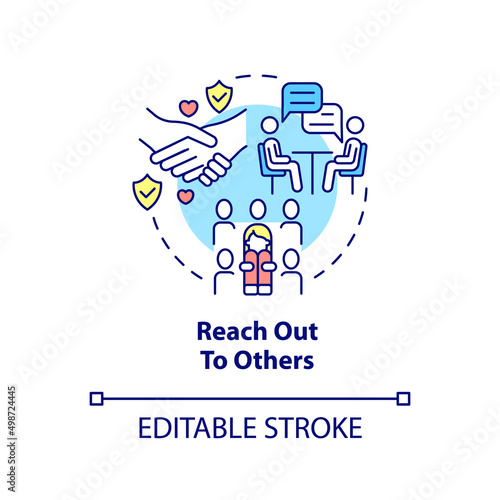 Reach out to others concept icon. Social activities. Self help with PTSD abstract idea thin line illustration. Isolated outline drawing. Editable stroke. Arial, Myriad Pro-Bold fonts used