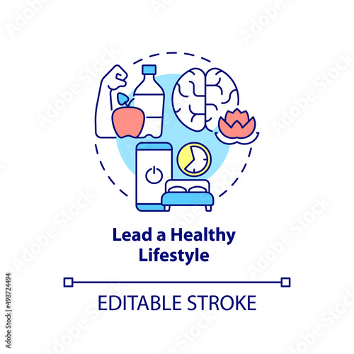 Lead healthy lifestyle concept icon. Balance and wellbeing. Self help with PTSD abstract idea thin line illustration. Isolated outline drawing. Editable stroke. Arial, Myriad Pro-Bold fonts used