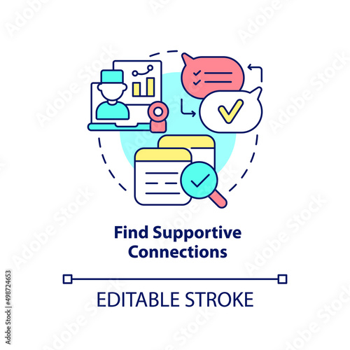 Find supportive connections concept icon. Group based support. Coping with PTSD abstract idea thin line illustration. Isolated outline drawing. Editable stroke. Arial, Myriad Pro-Bold fonts used