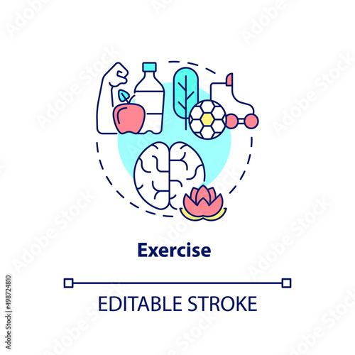 Exercise concept icon. Calming mind and life balance. Coping with PTSD abstract idea thin line illustration. Isolated outline drawing. Editable stroke. Arial, Myriad Pro-Bold fonts used