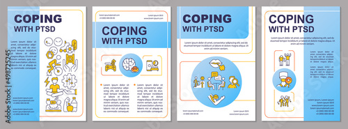 PTSD overcoming word concepts blue banner. Psychotherapy methods. Infographics with icons on color background. Isolated typography. Vector illustration with text. Arial, Myriad Pro-Regular fonts used