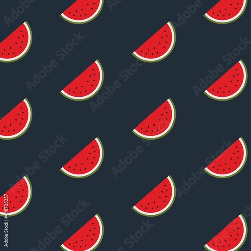 Fototapeta Naklejka Na Ścianę i Meble -  Drawing of a watermelon on a blue background. seamless pattern with strawberries