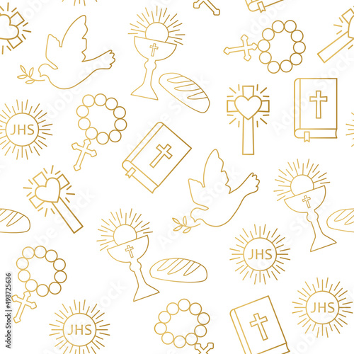 seamless golden pattern with christian religion icons- vector illustration