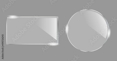 Glass and transparent background, Banner and frame for design, glossy rectangle.Empty glass rectangle and circle. Vector