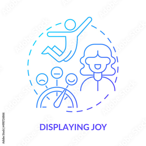 Displaying joy blue gradient concept icon. Showing pleasure. Charismatic people characteristic abstract idea thin line illustration. Isolated outline drawing. Myriad Pro-Bold font used