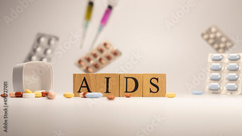 HIV AIDS disease created from wooden cubes. Diseases and health