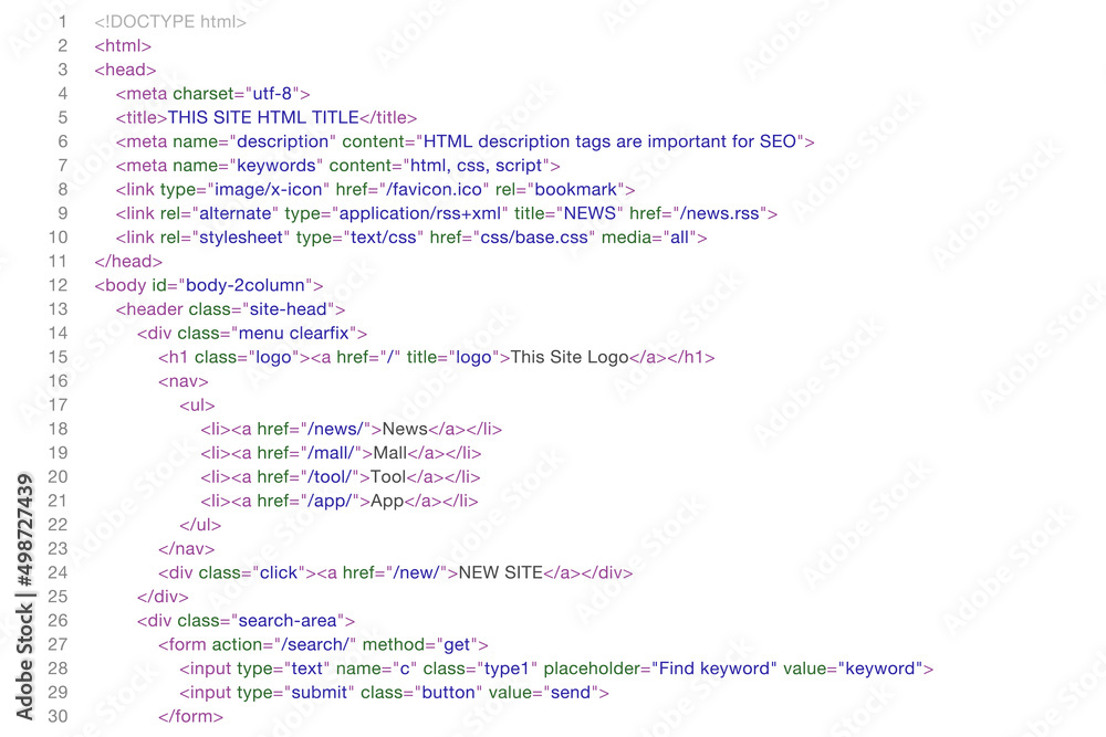 ホームページのHTMLソースコード、コーディング白背景のベクターイラスト素材 ホームページのHTMLソースコード、コーディング白背景のベクターイラスト素材