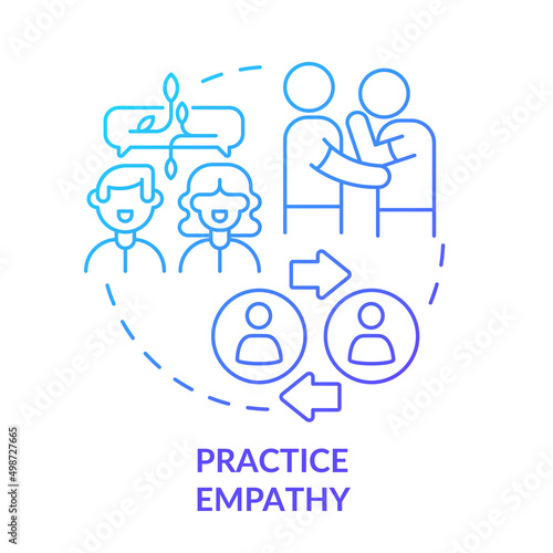 Practice empathy blue gradient concept icon. Share feelings and emotions. Step to charisma abstract idea thin line illustration. Isolated outline drawing. Myriad Pro-Bold font used