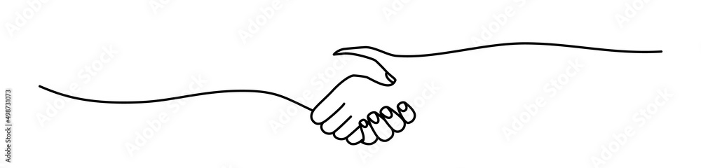 Handshake, agreement, introduction banner hand drawn with single line Handshake, agreement, introduction banner hand drawn with single line
