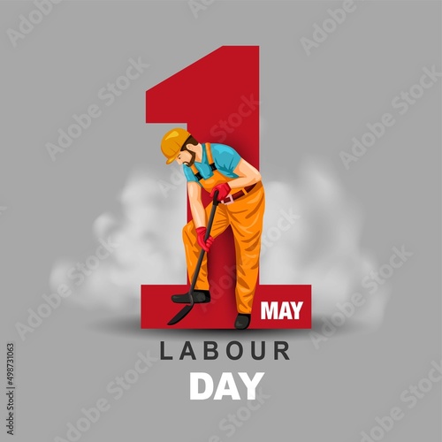 Happy Labour day. Worker with gray background illustration for poster, banner, business, backdrop. vector illustration design