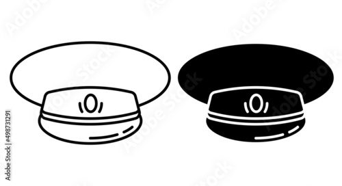 Linear icon, officer cap, headdress with cockade of military general. Simple black and white vector isolated on white background
