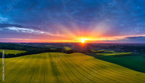 Beautiful sunset over rape fields