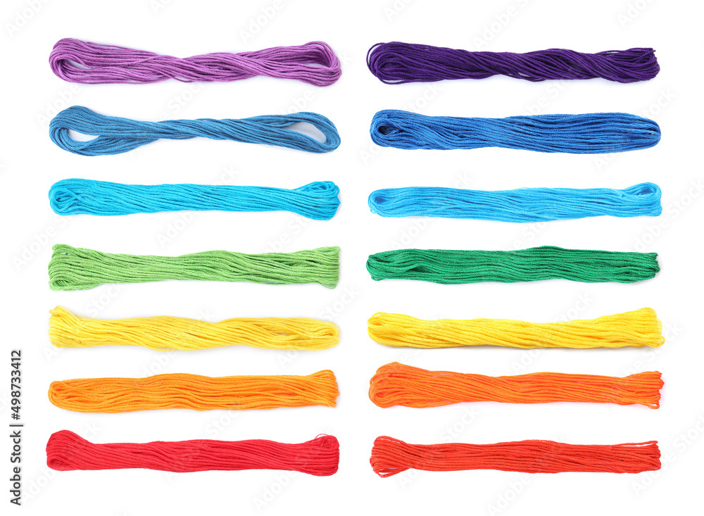 Set with multicolor embroidery threads on white background Set with multicolor embroidery threads on white background