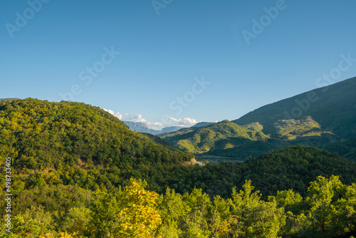 Beautiful mountain valley with gentle hills in Albania