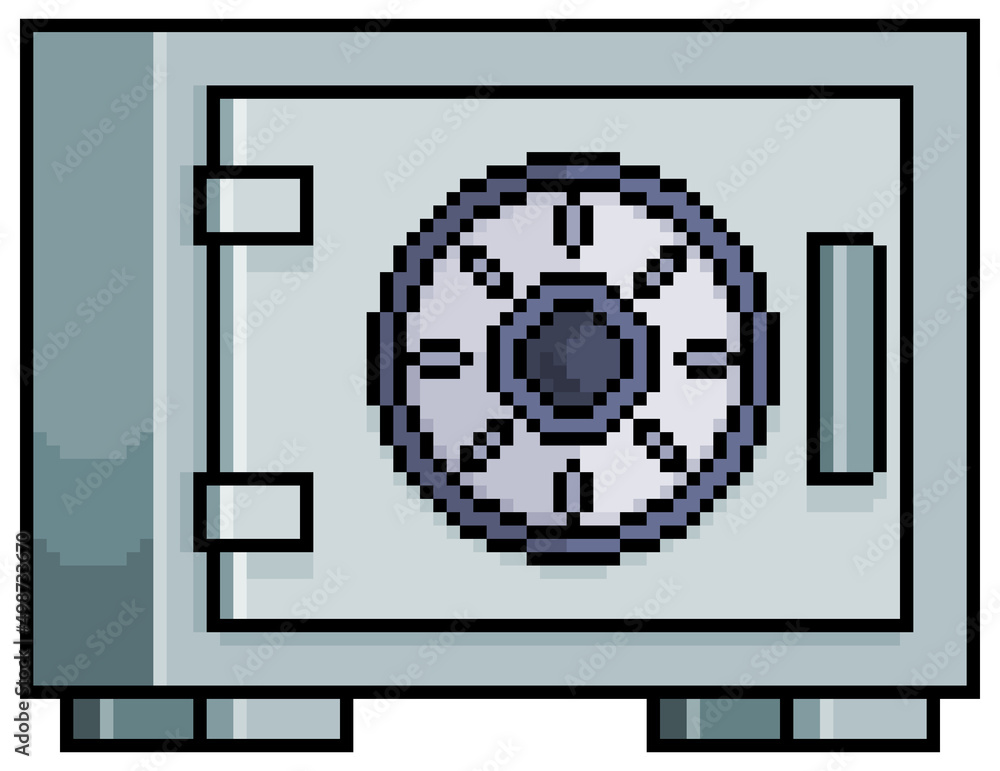 Pixel art metallic safe box vector icon for 8bit game on white background Pixel art metallic safe box vector icon for 8bit game on white background