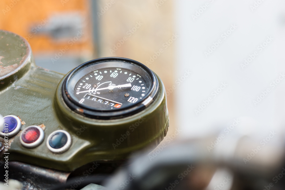 Fototapeta premium close up of retro bike, vintage motorcycle, electric system