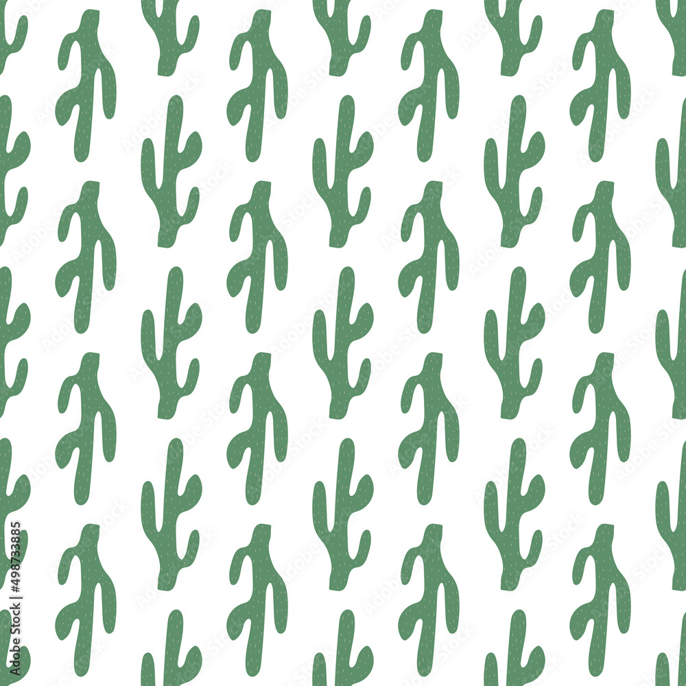 Cute hand drawn cactuses seamless pattern. Mexican symbol. Wild West theme. Hand drawn colored trendy Vector print.