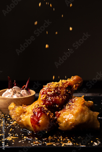 Garlic sprinkles on Korean fried chicken