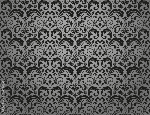 Wallpaper in the style of Baroque. Seamless vector background. Black and gray floral ornament. Graphic pattern for fabric, wallpaper, packaging. Ornate Damask flower ornament