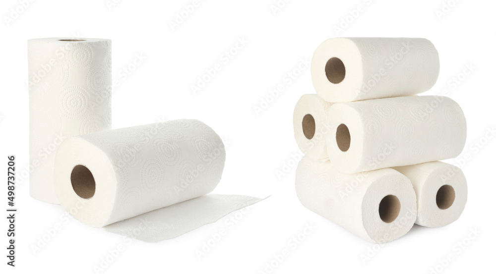 Fototapeta premium Set of paper towels on white background